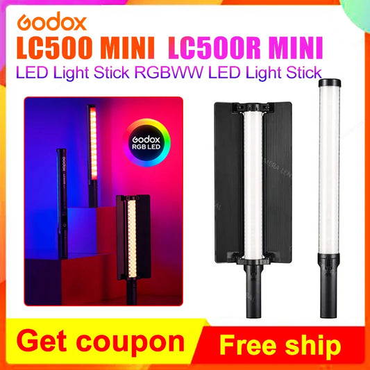 Godox LC500 mini White Black 2500K-8500K RGB LED Light Stick Lighting Effects Handheld Tube Lamp with Barndoor