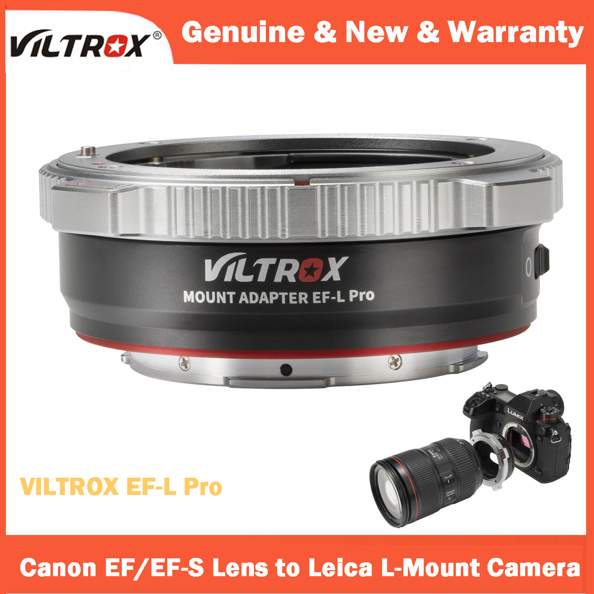 VILTROX EF-L Pro Auto Focus Lens Mount Adapter with Security Lock for Canon EF/EF-S Lens to L Mount Camera Leica SL2 Lumix Sigma