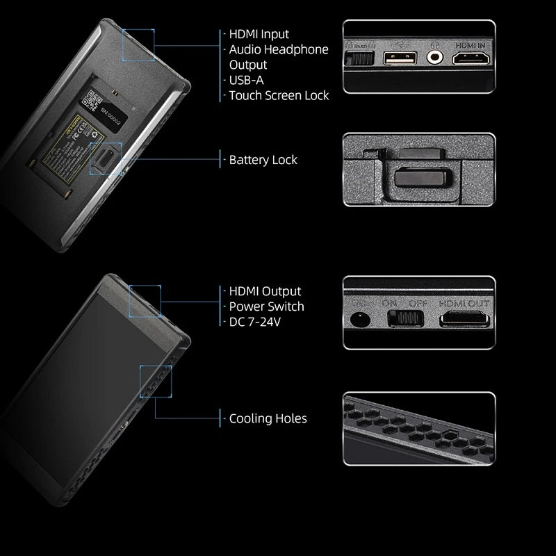 Portkeys-Monitor de transmisión en vivo PT6, pantalla táctil de 5,2 pulgadas, 3D LUT, 600nit, 1080P, 4K-HDMI, pantalla de campo,