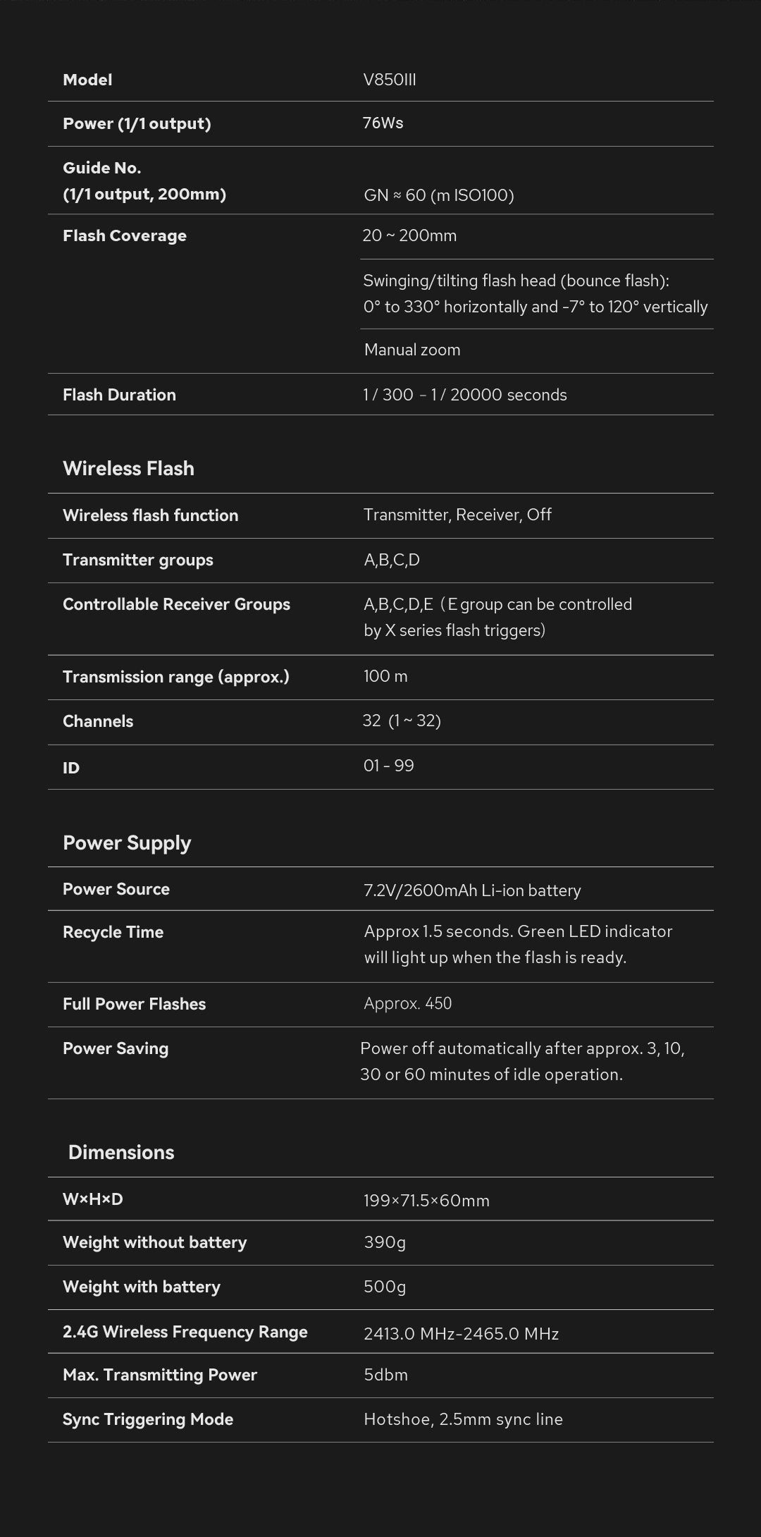 Godox V850III 76W 2.4G GN60 Wireless X System Li-ion Battery Speedlite for Canon Nikon Sony Pentax Olympus Optional X2T trigger