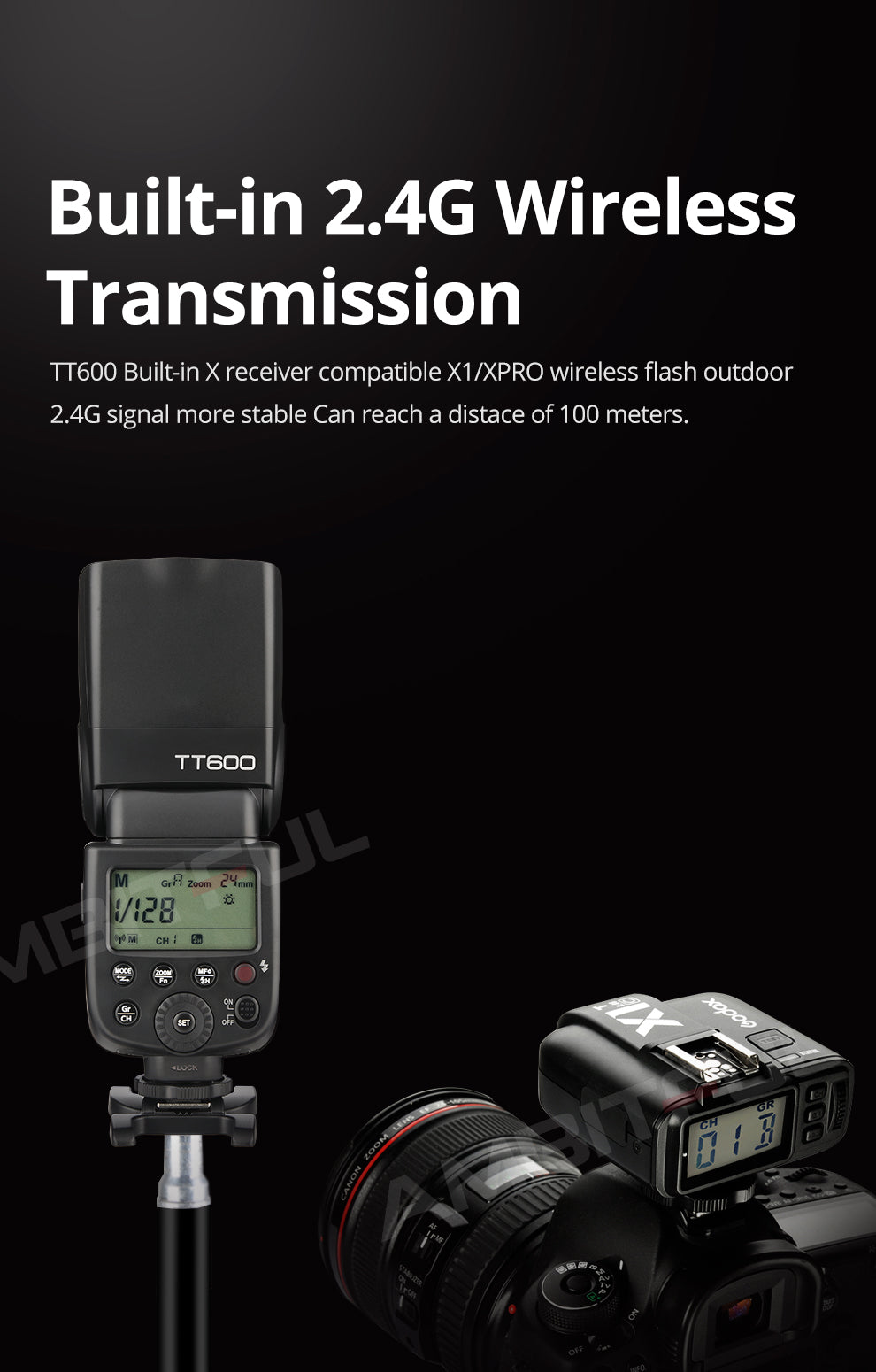 Godox TT600 2.4G Wireless GN60 Master/Slave Camera Flash Speedlite for Canon Sony Nikon Pentax Olympus Fuji Lumix