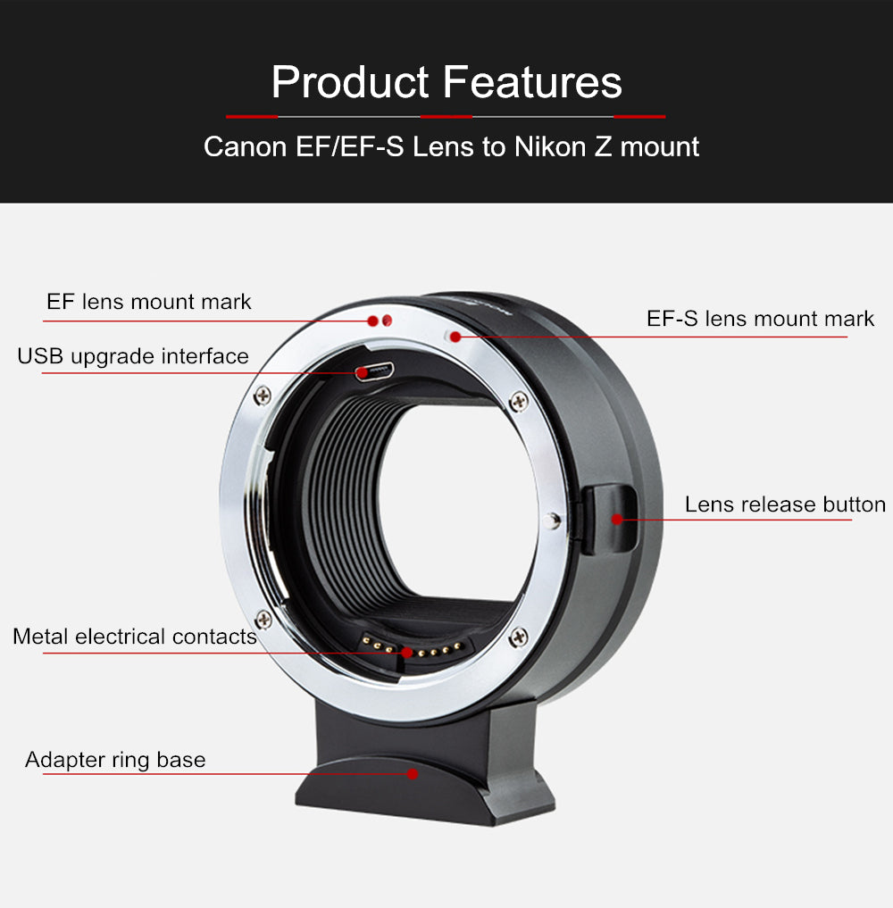 VILTROX EF-Z 2 IS Anti-Shaking Lens Mount Auto Focus Lens Adapter Ring for Canon EF/EF-S Lens to Nikon Z Mount Z6 Z7 Z50 Camera